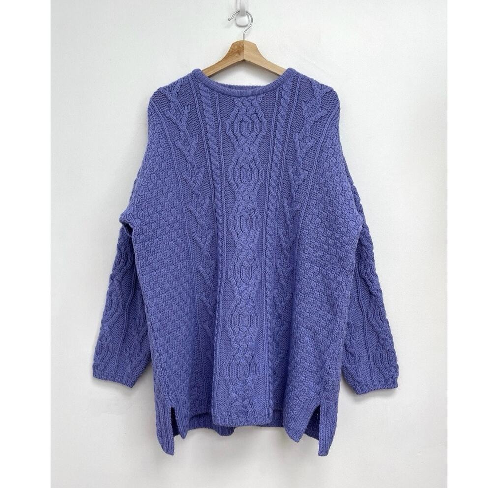 Aran Crafts Cable Knit Irish Merino Wool Chunky Fisherman Long Tunic Sweater XXL